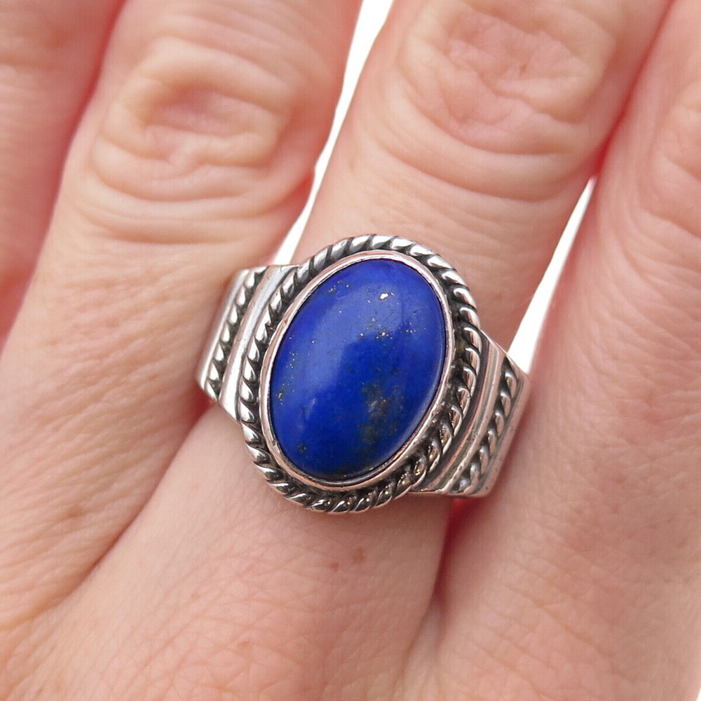 Old Pawn 925 Sterling Silver Vintage Southwestern Lapis Tribal Ring Size 7